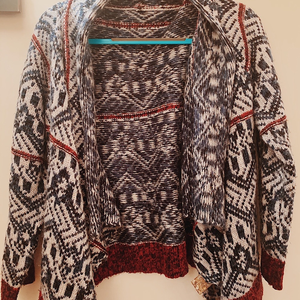 Blue and Red Knit Cardigan